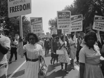 Civil rights activists march in Washington DC, August 1963.